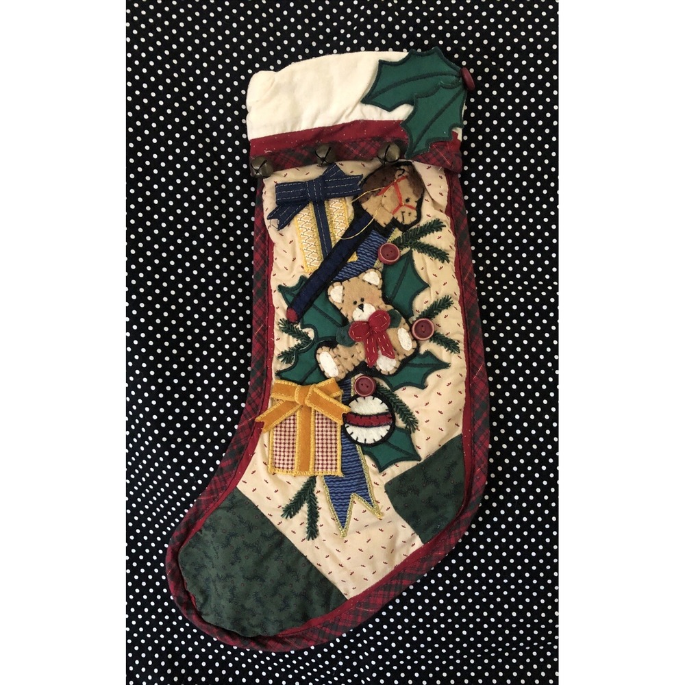Vintage 1998 Tender Heart Treasures Folk Art Christmas Stocking 18"